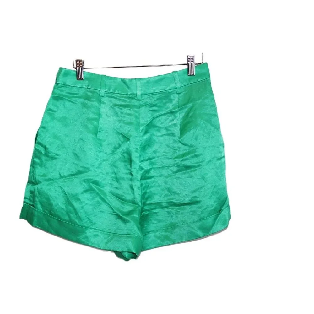 Womens J.Crew Drapey AM950 Kelly Green Linen Satin High Rise Shorts Size 6 NWT - Picture 3 of 11
